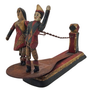 Wooden Folk Moving Toy Dancing Couple in Polychrome, 1900 For Sale