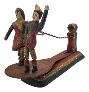 Wooden Folk Moving Toy Dancing Couple in Polychrome, 1900
