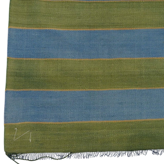 1950s Vintage Dhurrie Rug With Blue and Green Stripes | Rug & Kilim For Sale - Image 5 of 6