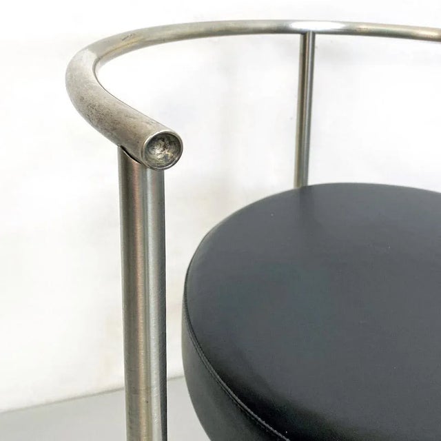 Post Modern Italian Cockpit Shape Leather & Steel Side Chair, 1980s For Sale - Image 10 of 16