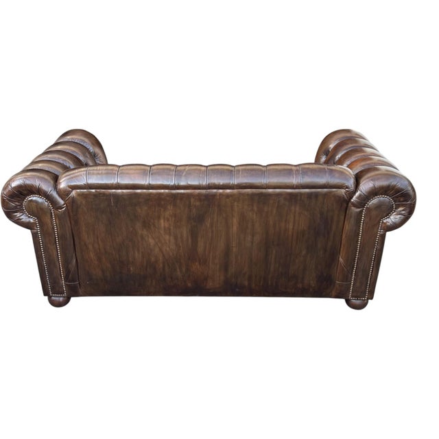 Vintage Chesterfield Leather Sofa With Tufted Back and Rolled Arms – Warm Brown Patina For Sale In Los Angeles - Image 6 of 15