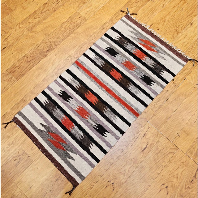 Vintage Native American Navajo Rug, Wool & Cotton, Banded Pattern, Tribal Art, 2x3 For Sale In Chicago - Image 6 of 9