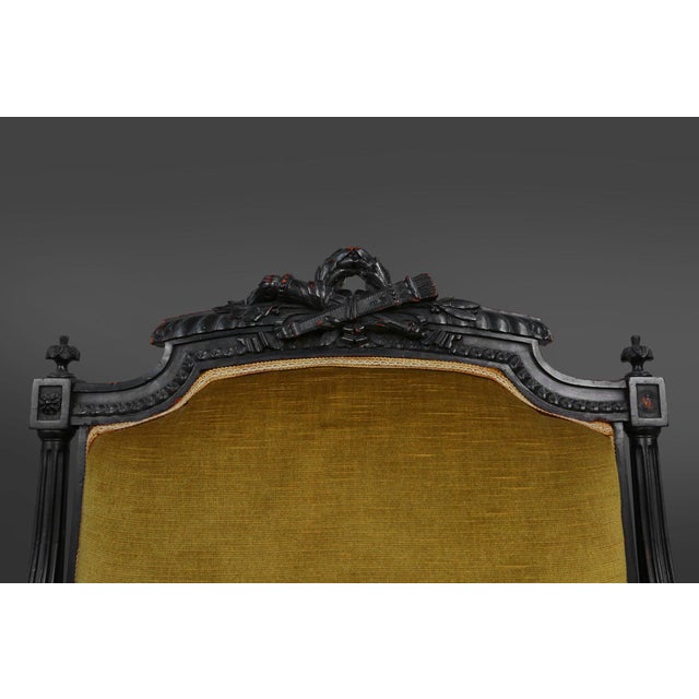 Empire French Black Wood and Velvet Armchair, 1850s For Sale - Image 10 of 12