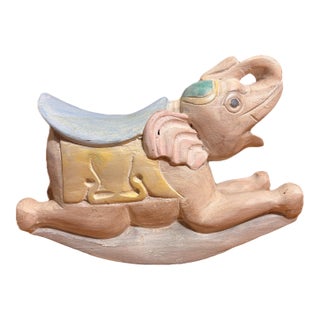 Vintage Hand-Carved Thai Wooden Rocking Elephant Sculpture - Rare Artisan Nursery Décor For Sale
