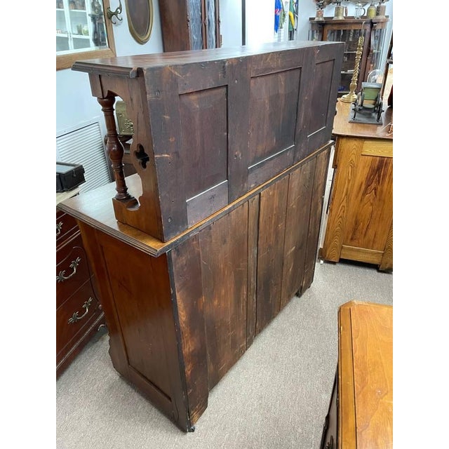 100+ Year Old Hutch Cabinet, Burl Wood Inlay, Hand Carved, Beautiful Antique For Sale In New York - Image 6 of 12