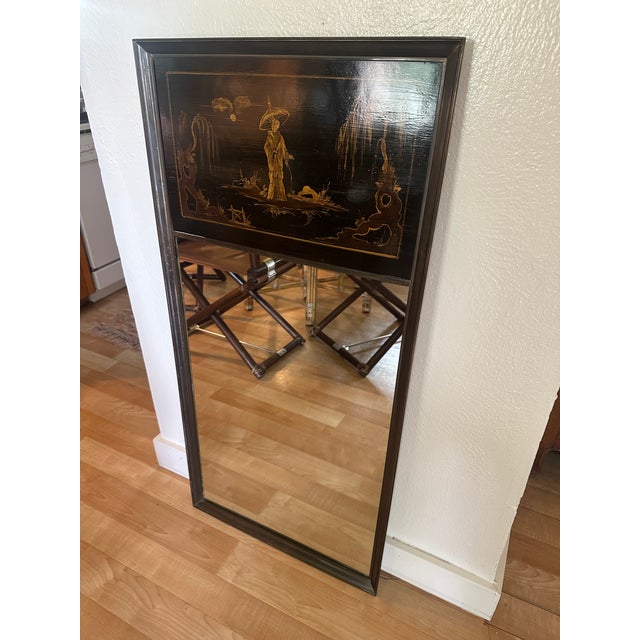 Black Vintage Chinese Chinoiserie Black Lacquer & Gilt Mirror For Sale - Image 8 of 8