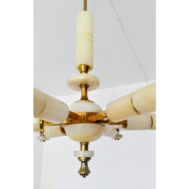 1980s Italian Onyx Brass Vintage Marble Chandelier Lighting Ceiling Fixture Light 6 Arms For Sale - Image 11 of 15