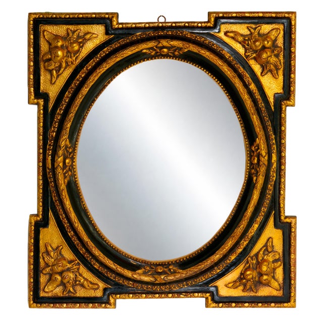 Vintage Neoclassical Empire Italian Giltwood Mirror with Fruit and Laurel Motifs, 1970s, in Good conditions. Designed 1970...