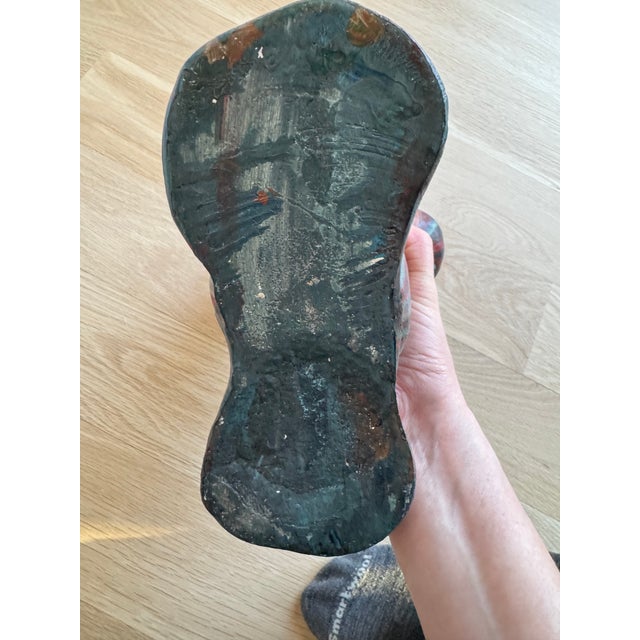 Navy Blue 1970s Studio-Made Hand-Painted Clay Bust – Modernist Elongated Head Sculpture, Matte Finish, 14” For Sale - Image 8 of 9