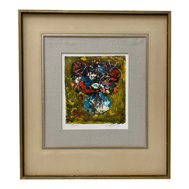 Dang (Hoi) Lebadang Floral Still Life Lithograph C.1970 For Sale