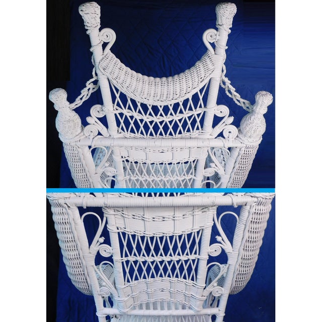 Antique Heywood Wakefield Attributed White Ornate Wicker Platform Rocker / Rocking Chair ~Circa: 1890 - 1915~ For Sale - Image 17 of 18