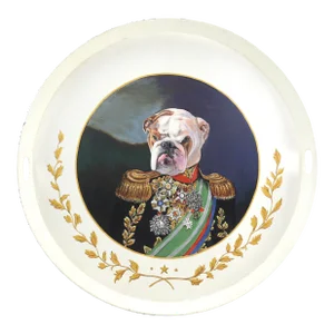 Vintage Iron Handmade Tray With Bulldog in Imperial Costume