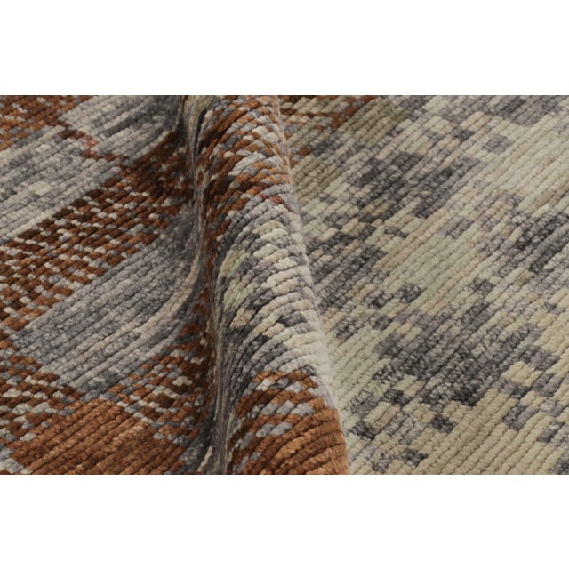 Textile Rug & Kilim's Modern Abstract Rug in Brown and Gray Plaid Patchwork For Sale - Image 7 of 8