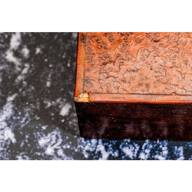 Handsome Quality Wood Patterned Veneer Antique Jewelry Trinket Box For Sale In New York - Image 6 of 12