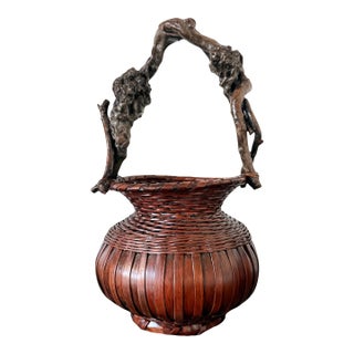 Japanese Bamboo Basket Ikebana Meiji Period For Sale