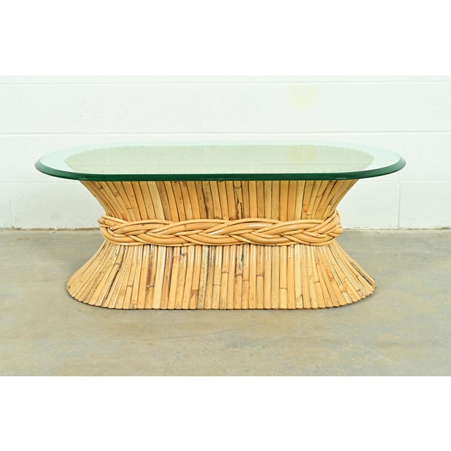 McGuire Hollywood Regency Organic Modern Bamboo Sheaf of Wheat Pedestal Coffee Table, Circa 1970s For Sale - Image 9 of 11