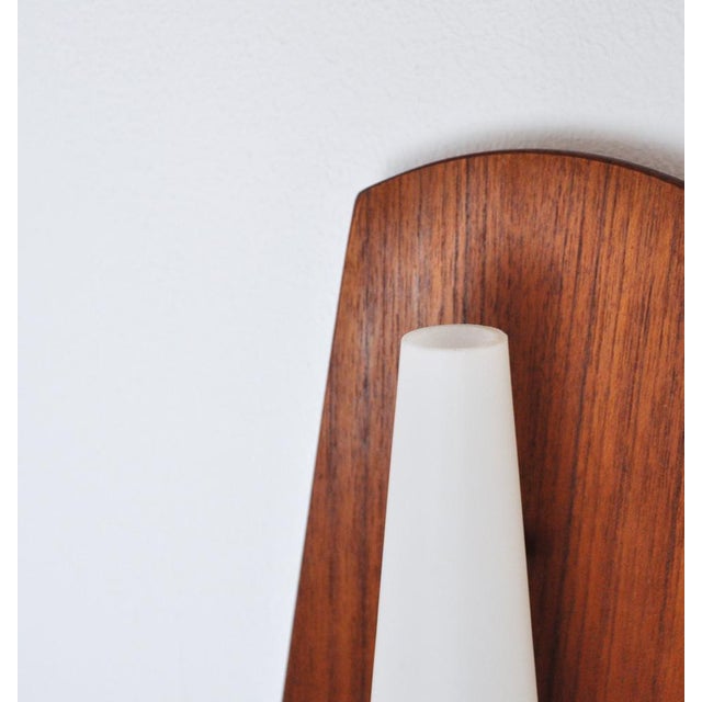 1960s Scandinavian Modern Wall Light in Teak, Brass and Opaline Glass, 1960s For Sale - Image 5 of 16