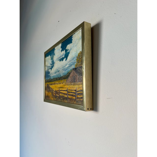 1970's Schafer Autumn Barn Landscape Oil Painting For Sale - Image 4 of 13