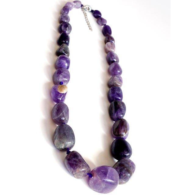 Large Amethyst Statement Necklace | Oversized Purple Gemstone Beads | Knotted Silk Cord | 304 Stainless Steel Clasp For Sale - Image 10 of 11