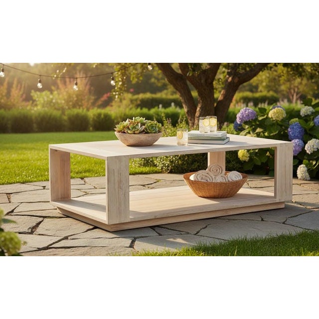 Imperial Grove Outdoor Solid Teak Wood, Natural Look Coffee Table For Sale In Chicago - Image 6 of 8