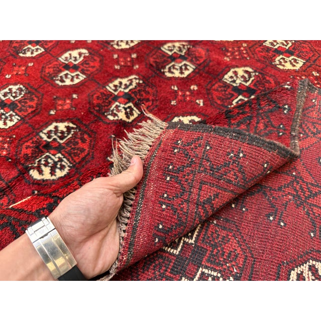 Antique Red Bokhara Hand-Knotted Wool Rug - 7'9" X 5'3" For Sale - Image 11 of 11