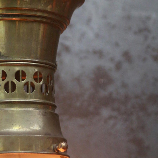Gold French Art Deco Etched Glass and Gilt Brass Pendant Lamp, 1920s For Sale - Image 8 of 10