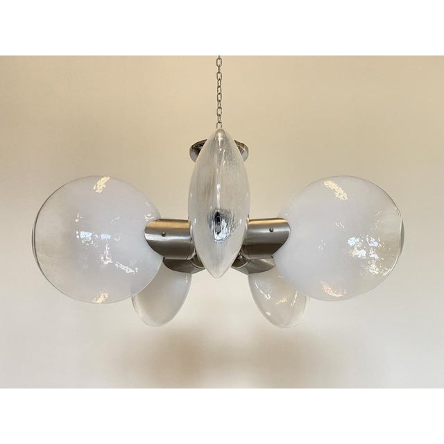 Space Age Ceiling Light in Steel and Glass, 1970s For Sale - Image 6 of 16