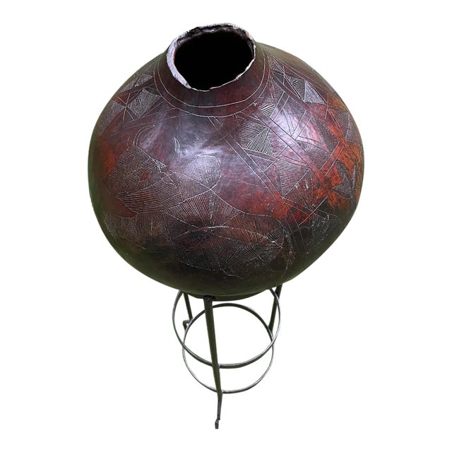 Large Mid 20th Century Gourd With Incised Decorations For Sale