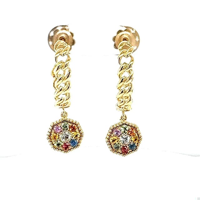 Contemporary 3.42 Carat Sapphire Yellow Gold Drop Earrings, A Pair For Sale - Image 3 of 8
