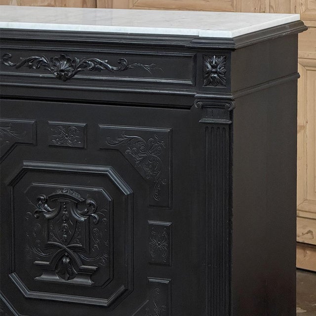 19th Century French Napoleon III Ebonized Neoclassical Cabinet With Carrara Marble For Sale - Image 9 of 18