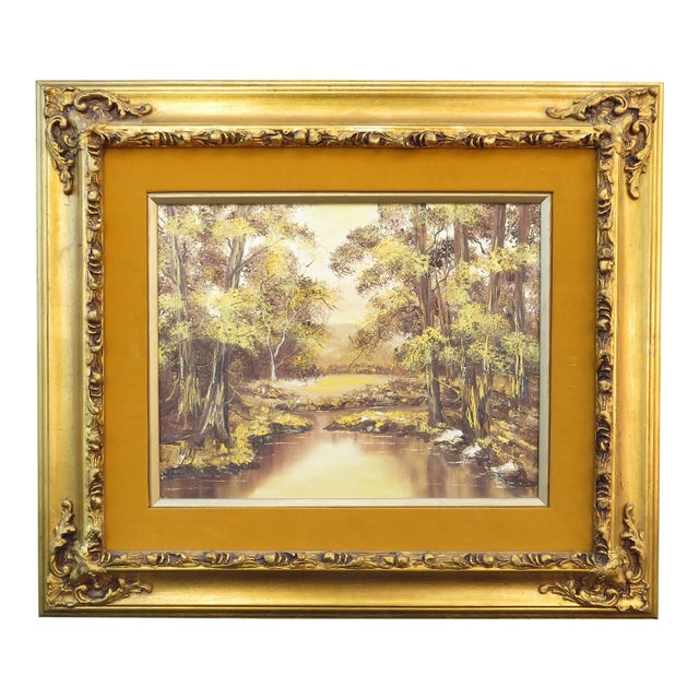 Vintage Oil on Canvas of Landscape With Meandering Creek For Sale