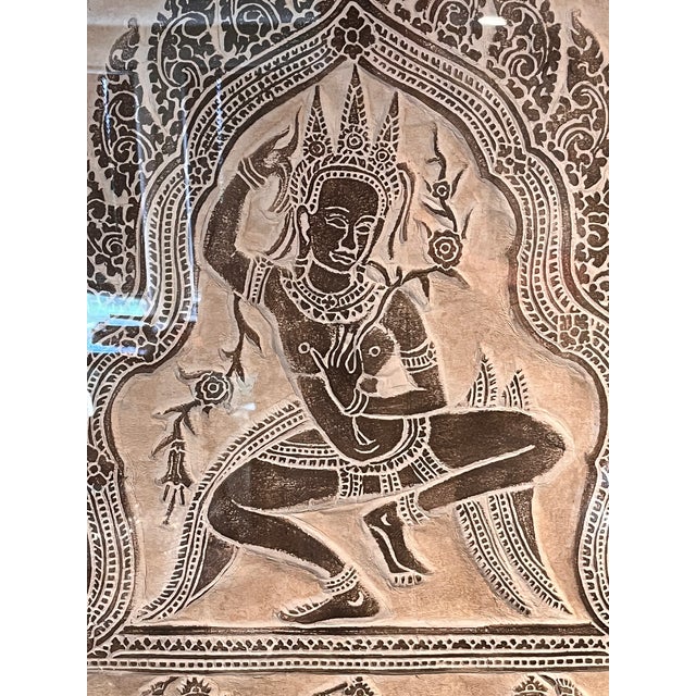 Vintage Thai Relief Rubbing Apsara Dancer Framed Wall Art 20x25 For Sale - Image 9 of 9