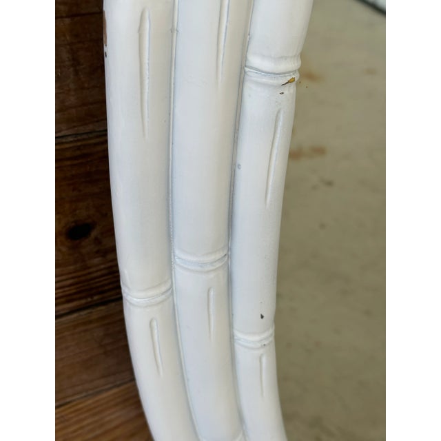 Serge Roche Vintage Faux Bamboo Oval Wall Palmette Mirror in Distressed White Finish For Sale - Image 4 of 12