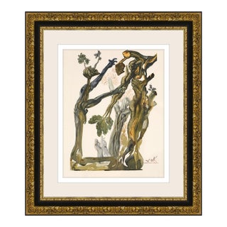 1963 Inferno Canto 13 Surrealist Green Wood Engraving Salvador Dalí For Sale