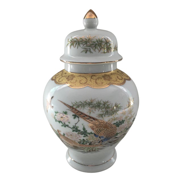 Vintage Japanese Birds of Paradise Porcelain Urn For Sale