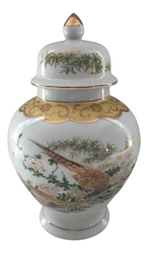 Vintage Japanese Birds of Paradise Porcelain Urn