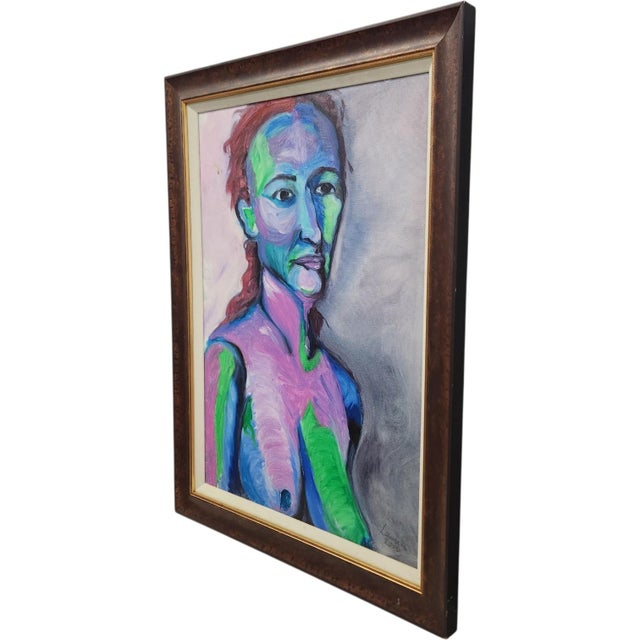 Vintage 2000 Original Fauvist Expressionist Female Nude Portrait Painting For Sale - Image 4 of 13