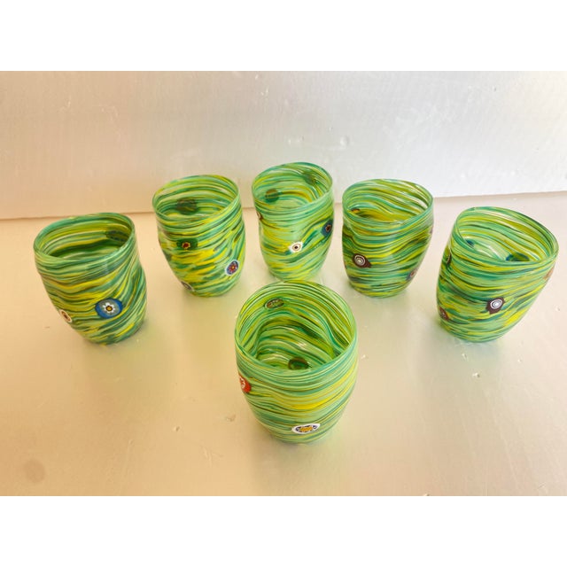 Contemporay shenographic set of glasses. Each one is different from another one. All made in Murano glass. Full of colors,...