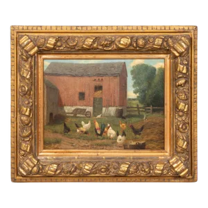American School Oil on Panel Farm Scene
