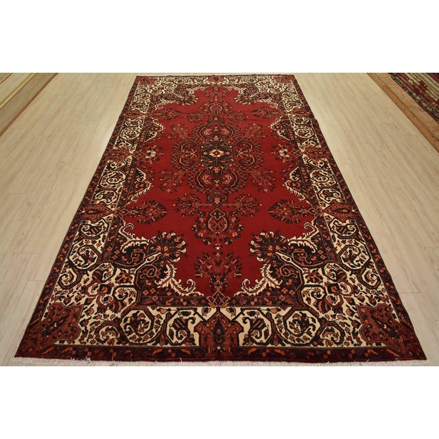Farmhouse Baloch Rug 7’5” X 11’3” Red Wool Vintage Traditional Hand-Knotted Carpet For Sale - Image 3 of 14