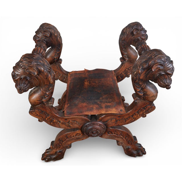 Monumental 19th-Century Renaissance Revival Carved Walnut Folding Stool For Sale - Image 12 of 13