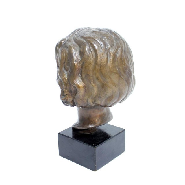 J.G., Bust of Girl, 1940s, Bronze and Wood For Sale - Image 11 of 15
