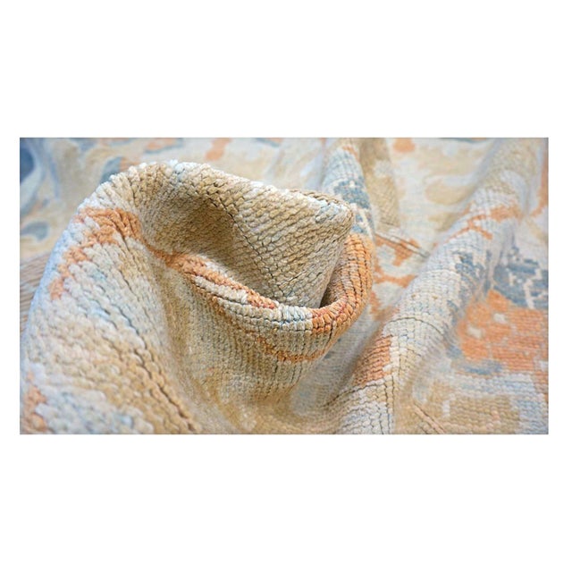 21st Century Turkish Donegal Wool & Hemp 9X13 Ivory, Light Blue & Orange Handmade Area Rug #1140032 For Sale In Houston - Image 6 of 6
