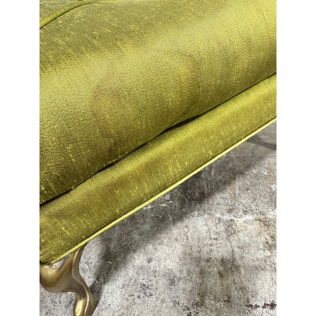 Textile Hollywood Regency Olive Green Silk Button Tufted Footstools - A Pair For Sale - Image 7 of 12