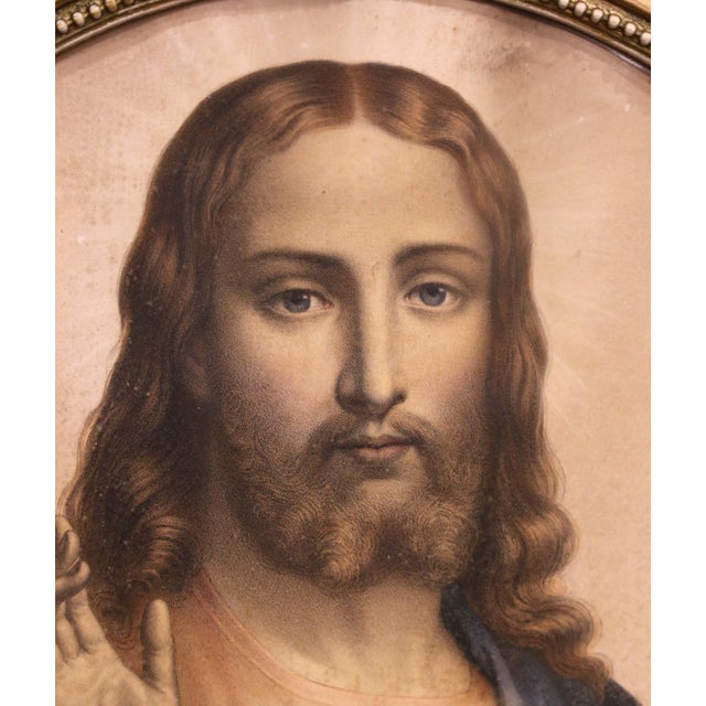 Pair of 19th Century French Sacred Heart Jesus and Mary Oval Giltwood Frames For Sale In Dallas - Image 6 of 13