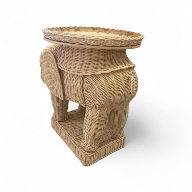 Modern Woven Rattan Elephant Accent Table For Sale - Image 3 of 5