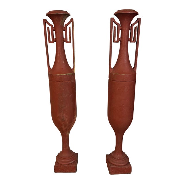 Pair of 1920s French Art Deco Iron Urns For Sale