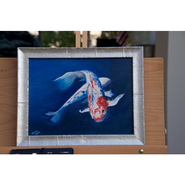 "Yin and Yang Koi" by Jackie Kane - Contemporary Original Fish Painting, Framed For Sale - Image 4 of 4