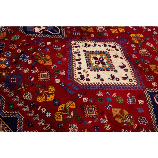 Vintage Handmade Shiraz Red Geometric Wool Rug 5'9" X 10'0" For Sale In New York - Image 6 of 10