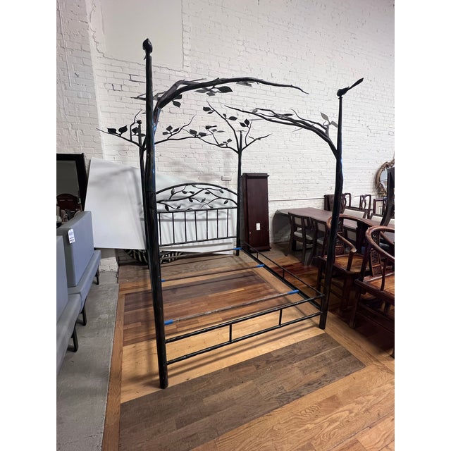 Design Plus Gallery presents a Queen Size Bespoke Wrought Iron Botanical Canopy Bed from Simply Santa Fe, circa 2004. This...